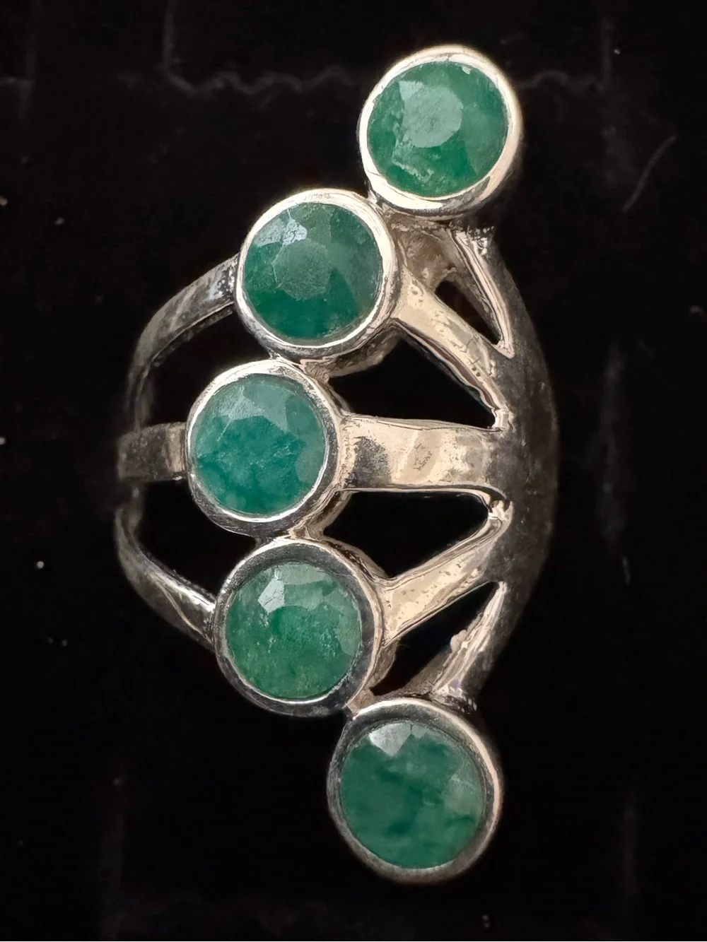 Genuine Emerald Green Multi-Stone Sterling‎ Silver Ring